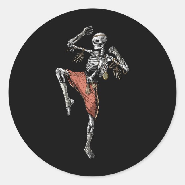 Sticker Rond Skeleton Muay Thai Boxing Karate Kickboxing Martia (Devant)
