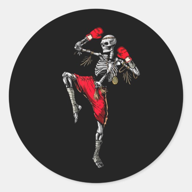Sticker Rond Skeleton Muay Thai Halloween Kickboxing MIXED MART (Devant)