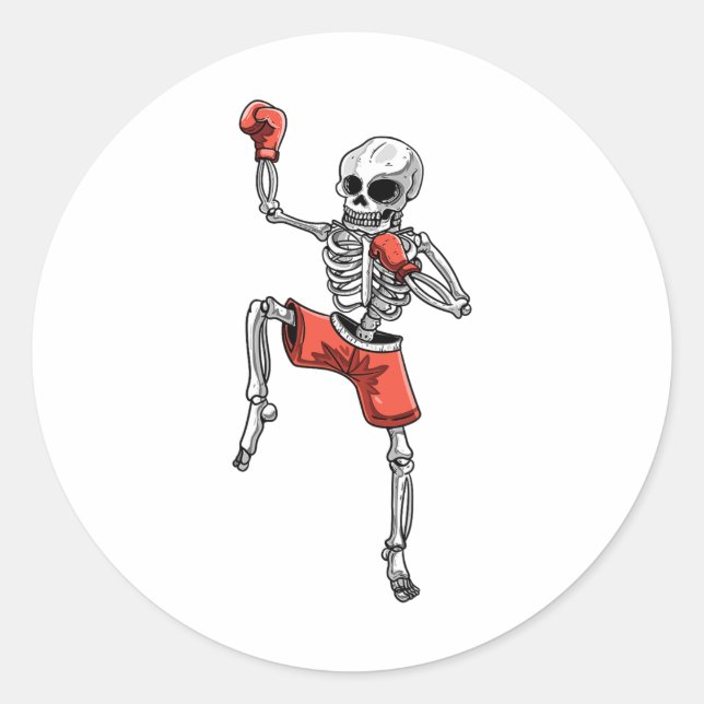 Sticker Rond Skeleton Muay Thai Halloween Kickboxing Mixed mart (Devant)