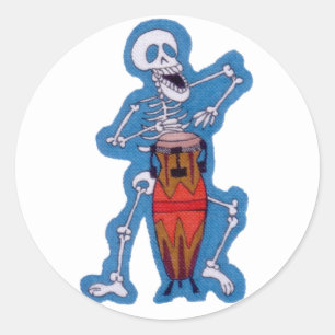 Sticker Rond Skeleton Musicien Skeleton Drummer Jouer Conga Dru
