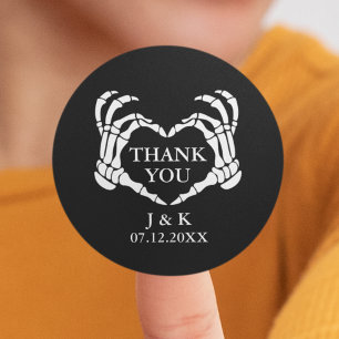Sticker Rond Skeleton noir Coeur jusqu'à la mort Mariage Merci