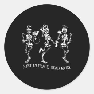 Sticker Rond Skeleton Peace Dead met fin à Halloween coiffeur
