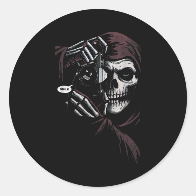 Sticker Rond Skeleton Photographer Funny For Men Women  (Devant)