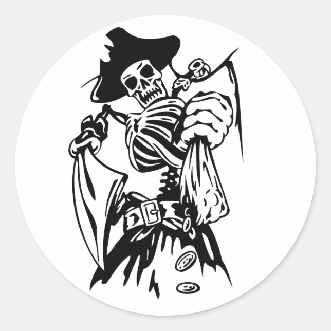 Sticker Rond Skeleton Pirate Fighter Sword Tattoo Style (Devant)