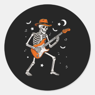Sticker Rond Skeleton Playing Guitar Guitarist Rock Halloween S
