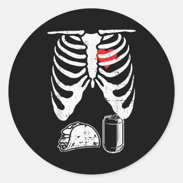 Sticker Rond Skeleton Pregnancy Taco Beer Xray Halloween Soon D (Devant)