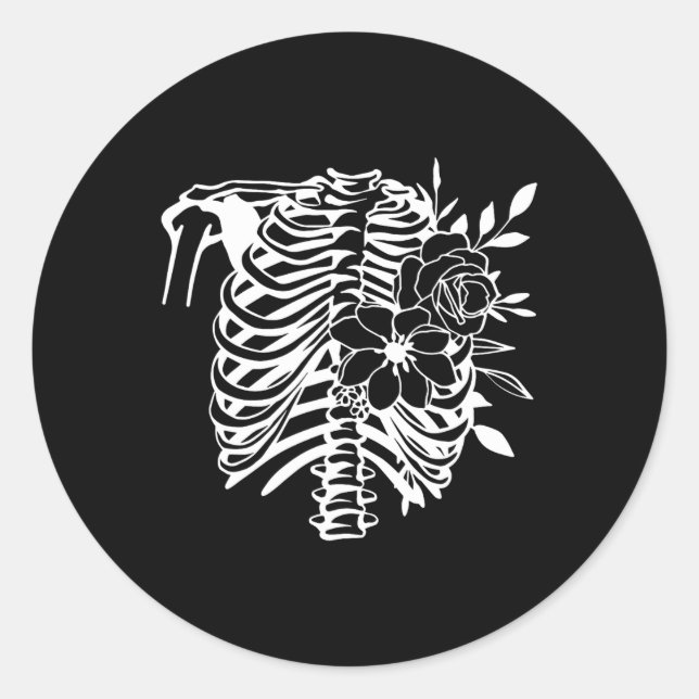 Sticker Rond Skeleton Rib Cage Fleur Easy Halloween Costume 1 (Devant)