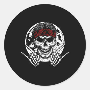 Sticker Rond Skeleton Rock Halloween Rock Et Roll Midnigh