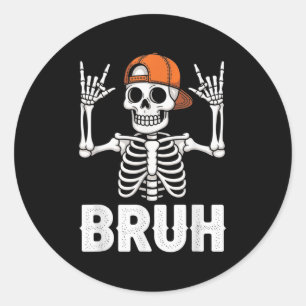 Sticker Rond Skeleton Rock Sur Bruh Halloween Pour Hommes Garço