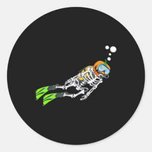 Sticker Rond Skeleton Scu Diving Halloween Citrouille Diver