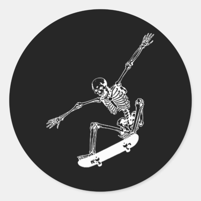 Sticker Rond Skeleton Skateboard Skateboard Halloween Skateboar (Devant)