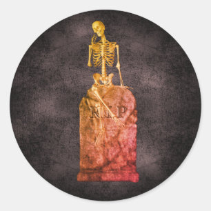 Sticker Rond Skeleton Tombstone Halloween drôle