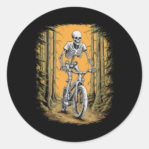 Sticker Rond Skeleton VTT Cycliste Skeleton Halloween