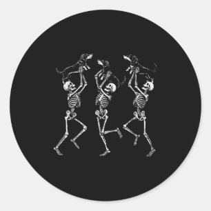 Sticker Rond Skeletons Dansants Rétro Dachshund Cute Halloween