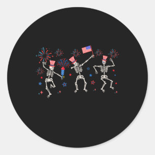Sticker Rond Skeletons De Danse Patriotique Drôle Quart Juillet