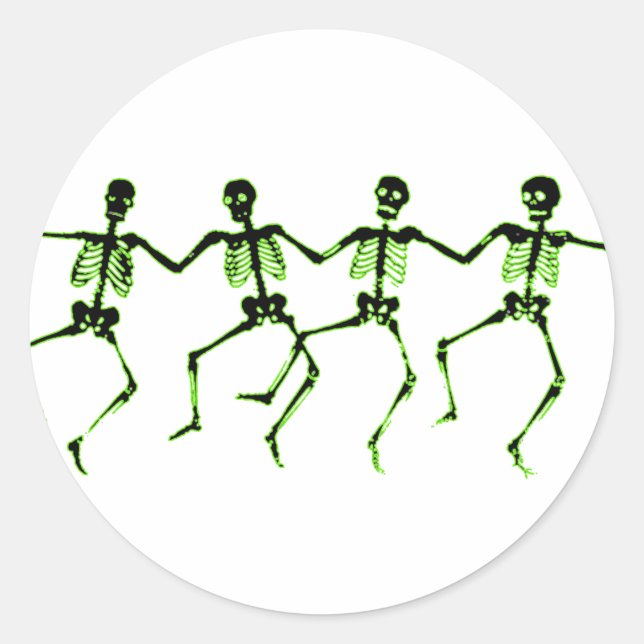 Sticker Rond Skeletons de danse, Vert Luminaire (Devant)