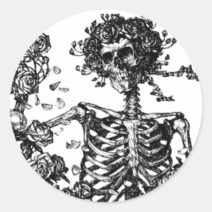 Sticker Rond Skeletons et Rose