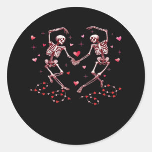 Sticker Rond Skeletons tenant les mains Coeur Valentines concep