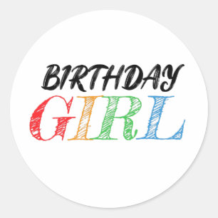 Sticker Rond sketchy and colorful birthday girl