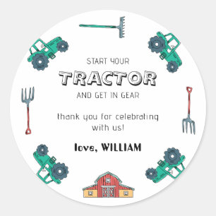 Sticker Rond Sketchy Green Tractor Farm Boy Anniversaire Sticke