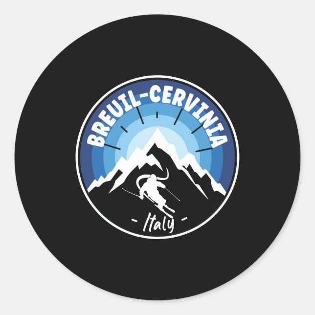 Sticker Rond Ski À Breuil-Cervinia Italie Bleu (Devant)