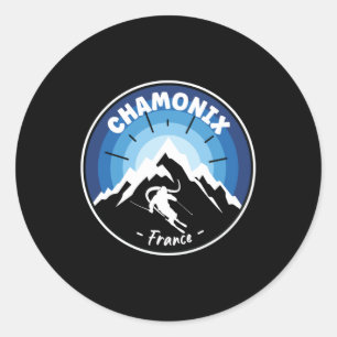 Sticker Rond Ski À Chamonix France Bleu