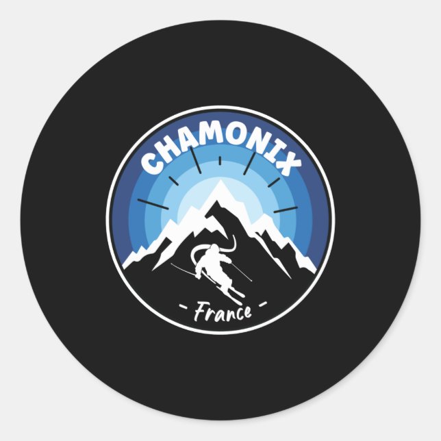 Sticker Rond Ski À Chamonix France Bleu (Devant)