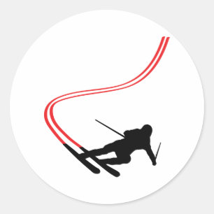 Sticker Rond ski alpin piste rouge