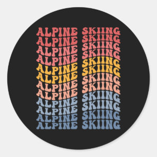 Sticker Rond Ski Alpin Sport Rétro Groovy