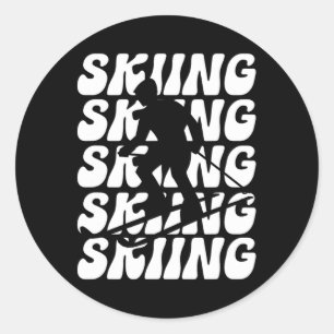 Sticker Rond Ski amusant Sports d'hiver Super Retro Ski Ski