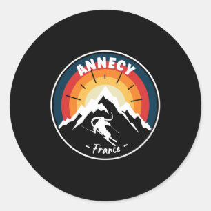 Sticker Rond Ski Annecy France Vintage