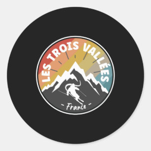 Sticker Rond Ski Aux Trois Vallées France Lined