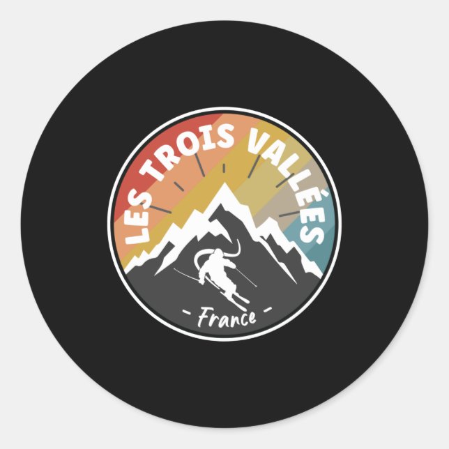 Sticker Rond Ski Aux Trois Vallées France Lined (Devant)