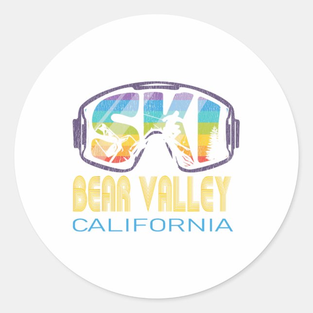 Sticker Rond Ski Bear Valley California Ski Vacation (Devant)