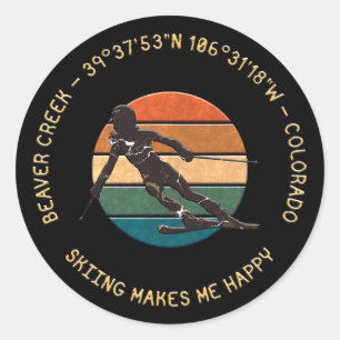 Sticker Rond Ski Beaver Creek, Colorado - Femme Skier Sur Dark