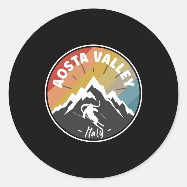 Sticker Rond Ski Dans La Vallée D'Aoste Italie Bordée (Devant)