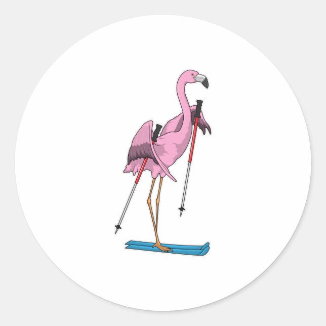 Sticker Rond Ski de Flamant rose (Devant)