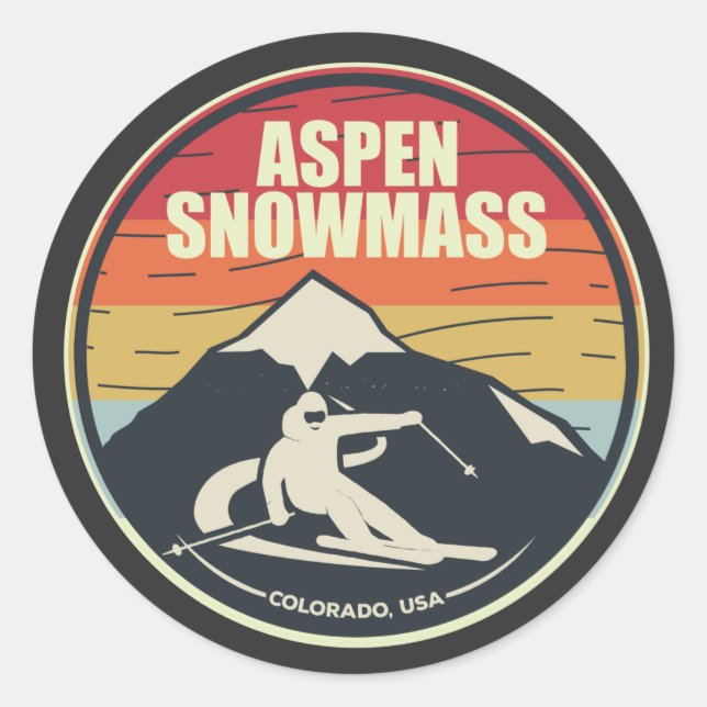 Sticker Rond Ski de fond Aspen Snowmass Colorado USA (Devant)
