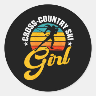Sticker Rond Ski de fond Fille Retro Sports d'hiver Skier B