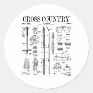 Sticker Rond Ski de fond nordique Ski Vintage Brevet Ski