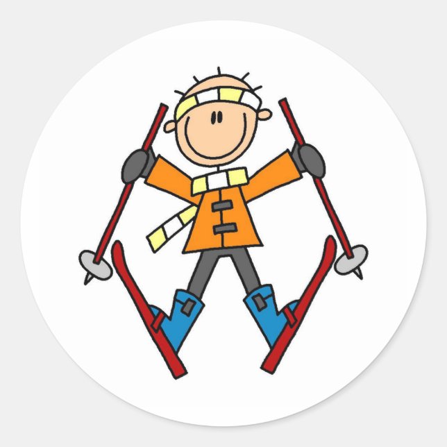 Sticker Rond Ski de neige d'hiver (Devant)