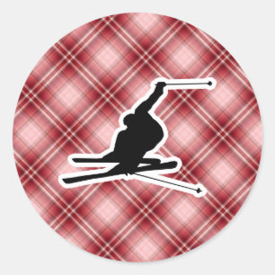 Sticker Rond Ski De Neige Rouge