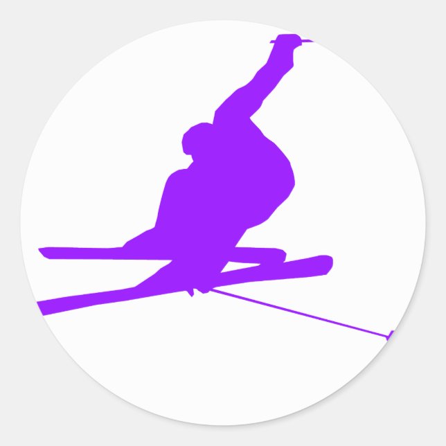 Sticker Rond Ski de neige violet (Devant)