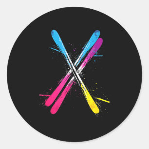 Sticker Rond Ski design vibrant skis croisés