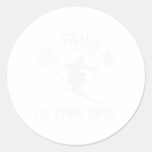 Sticker Rond Ski Freestyle Drôle Dire Sports D'Hiver Skier Gif