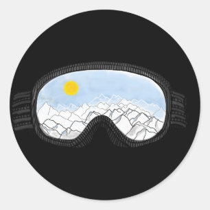 Sticker Rond Ski Goggles Mountain View Illustration