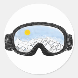 Sticker Rond Ski Goggles Mountain View Illustration