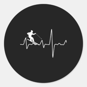 Sticker Rond Ski Heartbeat Ski de fond Pays Ski d'hiver Sports