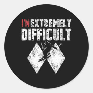 Sticker Rond Ski Je suis extrêmement difficile drôle Skieur Hom