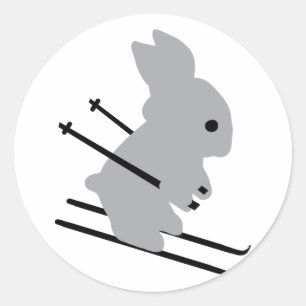 Sticker Rond ski lapin de ski mignon ski
